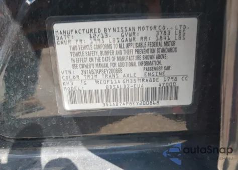 2014 Nissan Sentra Fe+ S/Fe+ Sv/S/Sl/Sr/Sv из США, поврежденный, VIN 3N1AB7AP8EY200868